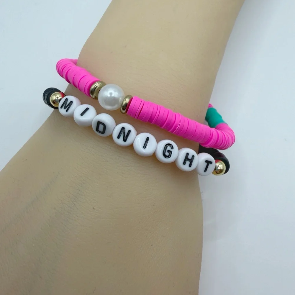 Heishi Bead Friendship Bracelet | Pink Black “Midnight” Swiftie Style